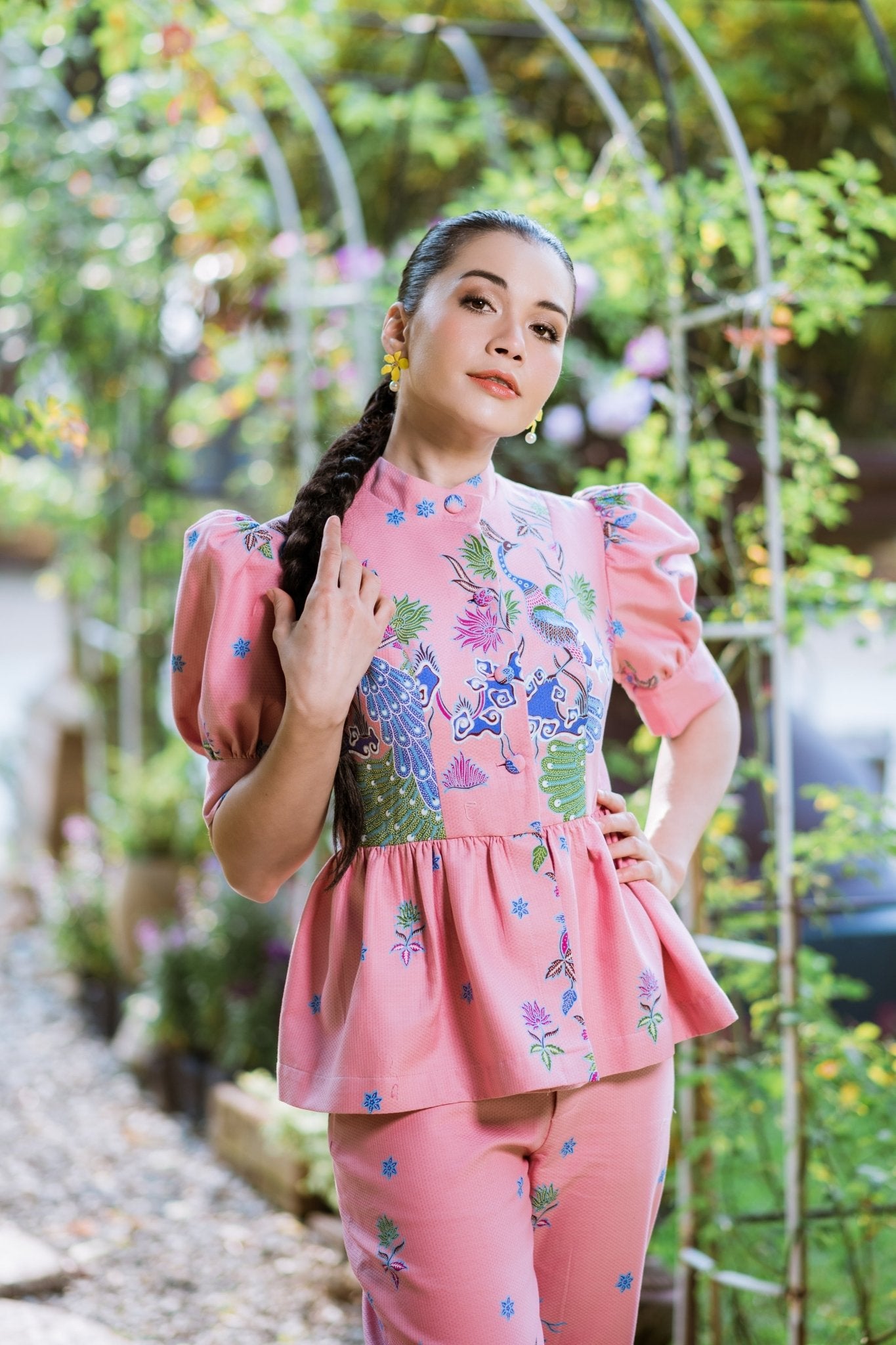 Peacock Puffed Sleeve Blouse - SOUTH FABRIC