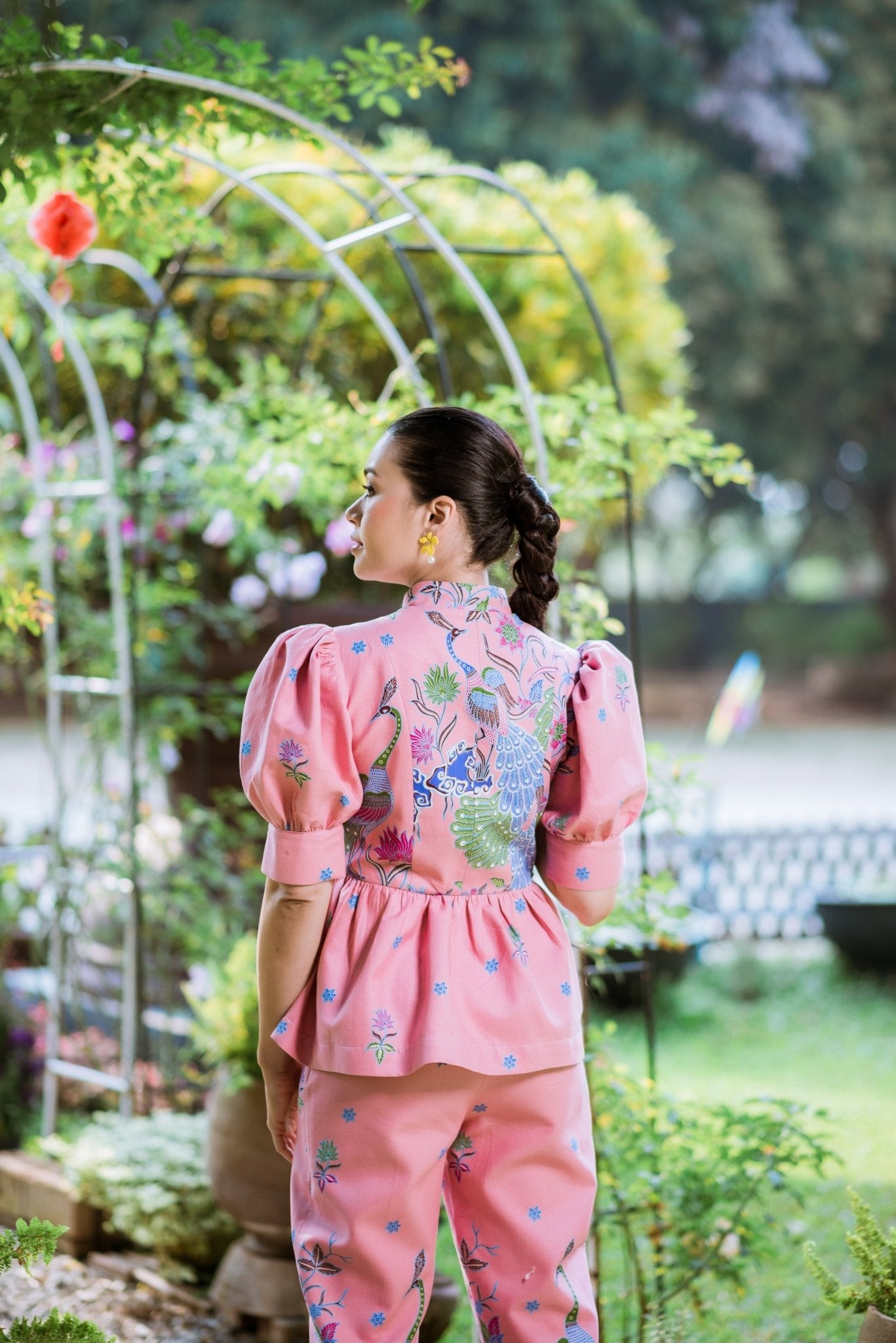 Peacock Puffed Sleeve Blouse - SOUTH FABRIC