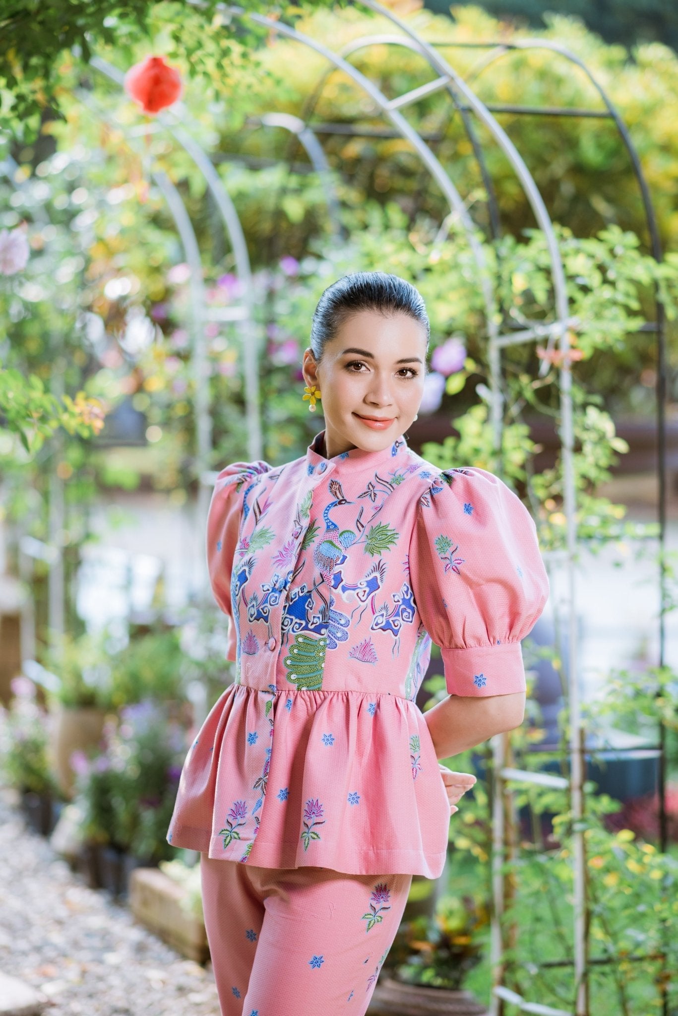 Peacock Puffed Sleeve Blouse - SOUTH FABRIC