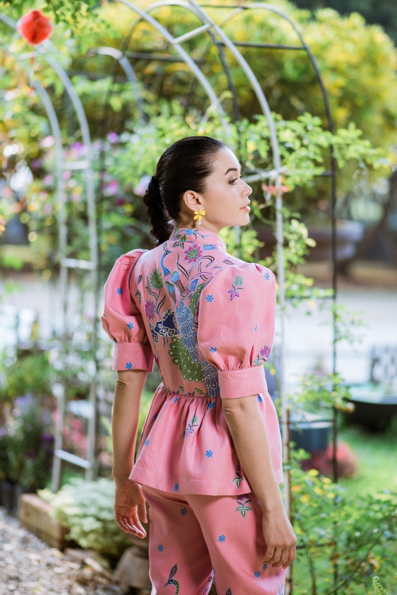 Peacock Puffed Sleeve Blouse - SOUTH FABRIC