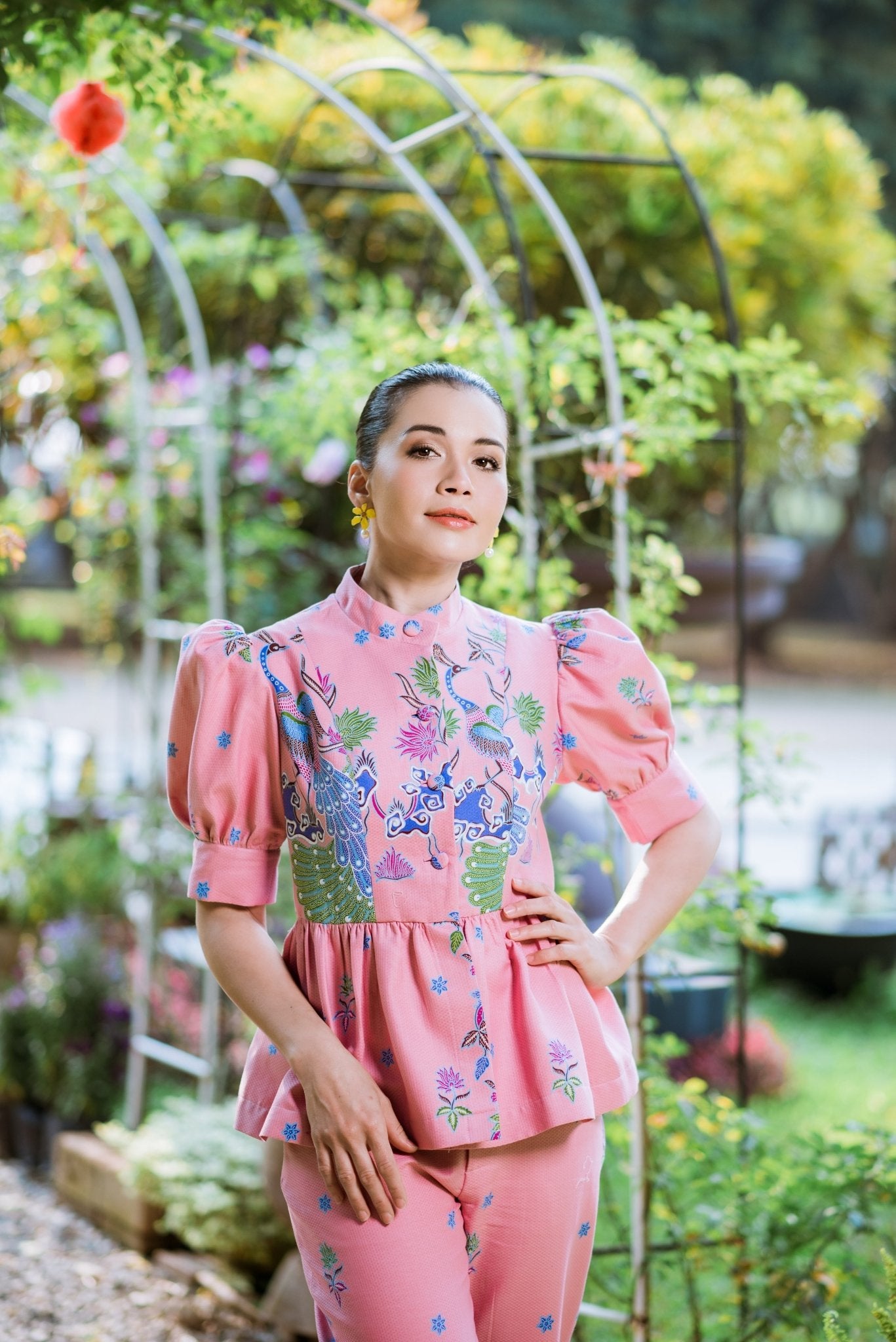 Peacock Puffed Sleeve Blouse - SOUTH FABRIC