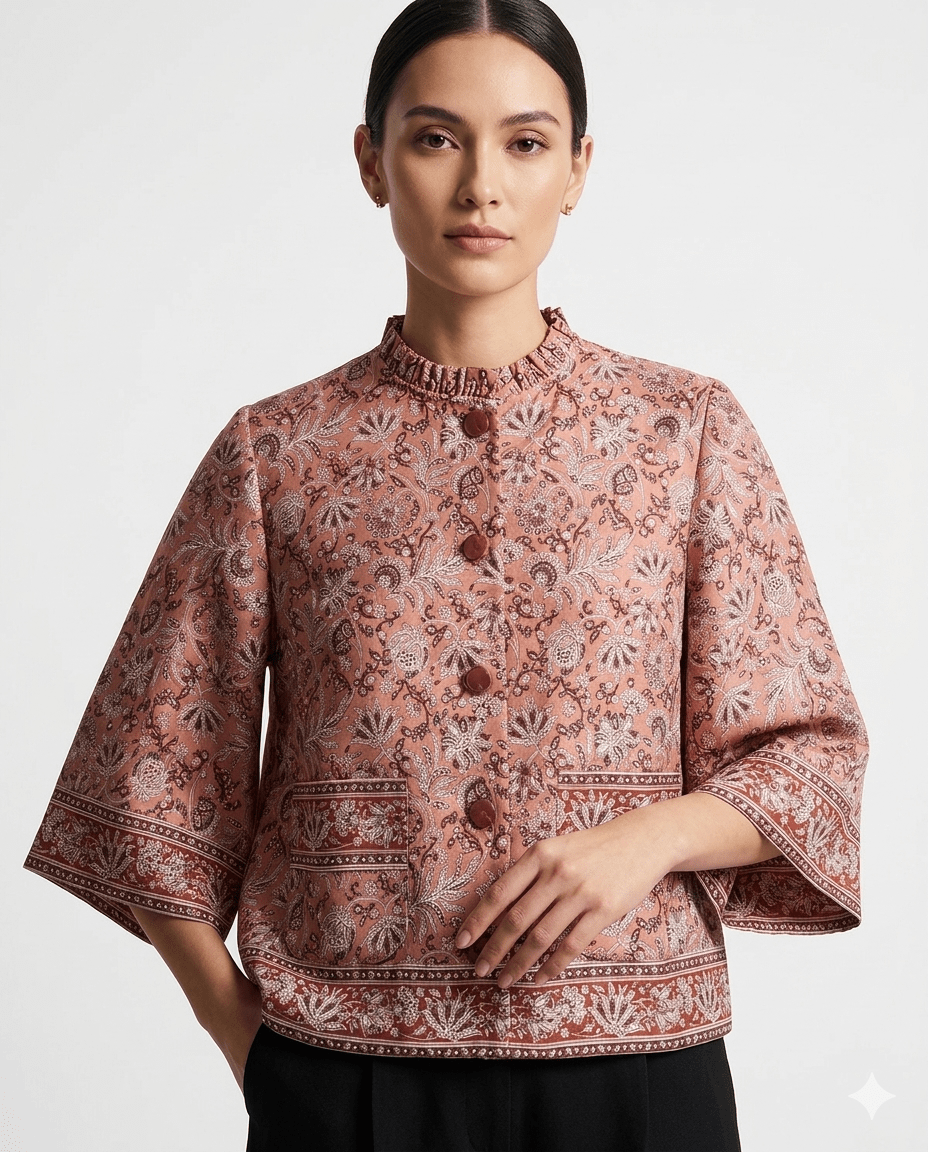 Pink Neckline Frills Blouse - SOUTH FABRIC