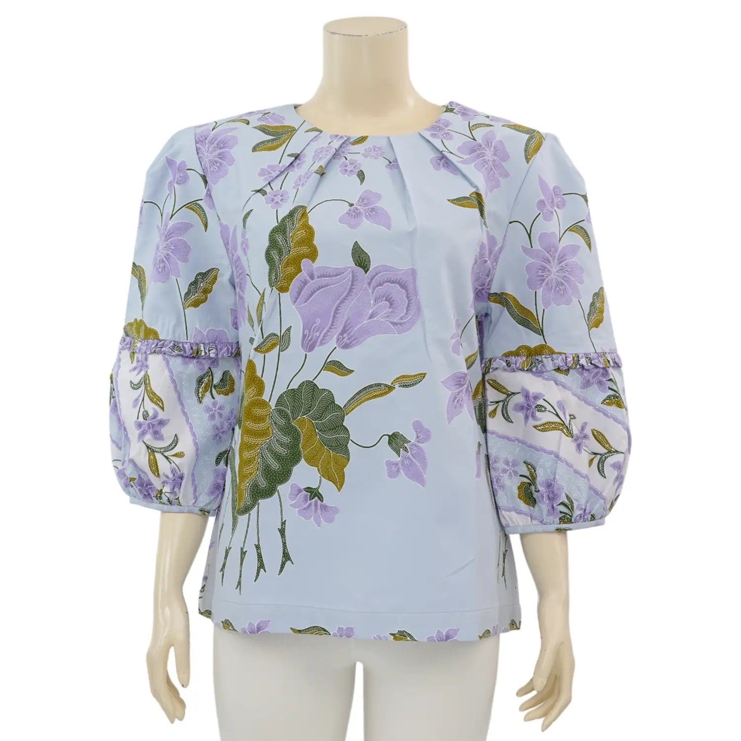 Pleated Round Batik Blouse - SOUTH FABRIC