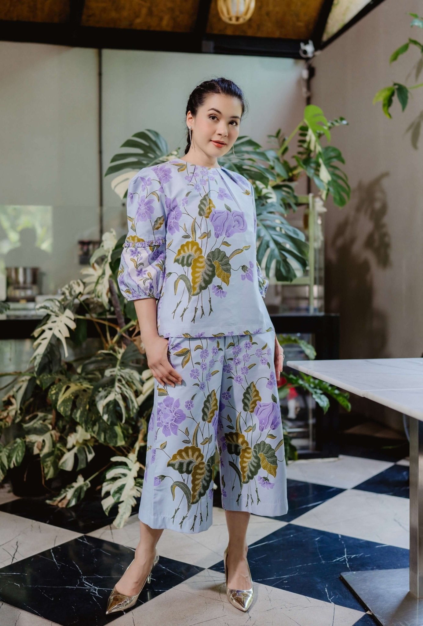 Pleated Round Batik Blouse & Batik Culottes - SOUTH FABRIC