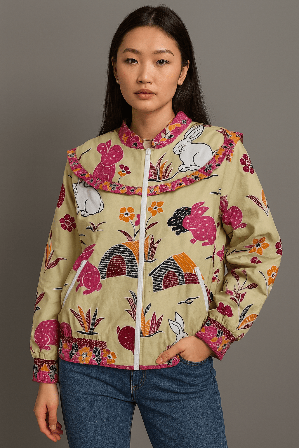 Rabbit Ruffle Detail Jacket - SOUTH FABRIC