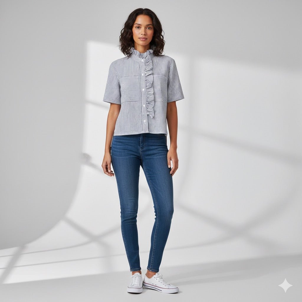 Ruffle Stripe Blouse - THE MUSEUM