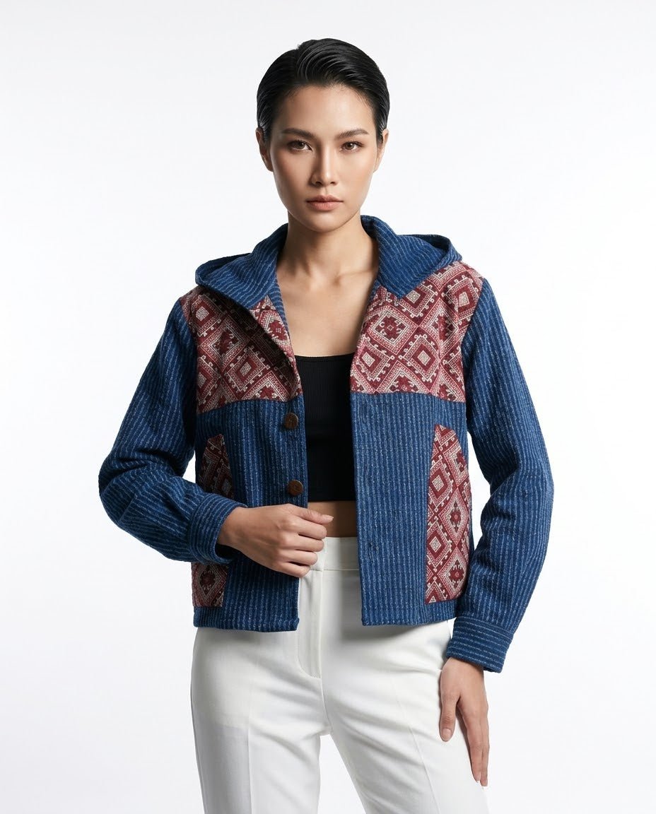 Two-Tone Lanna Hoodie Jacket - SIAM TEXTILE