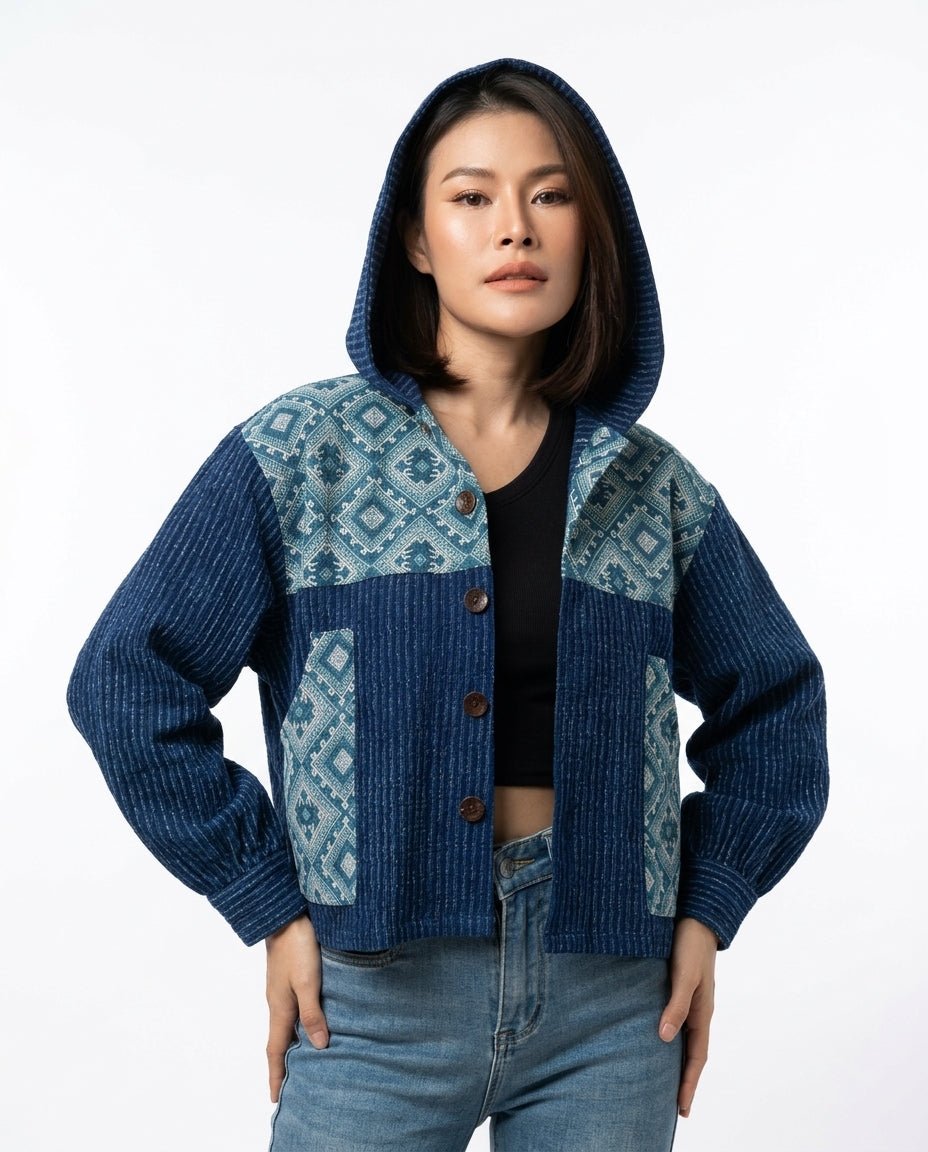 Two-Tone Lanna Hoodie Jacket - SIAM TEXTILE