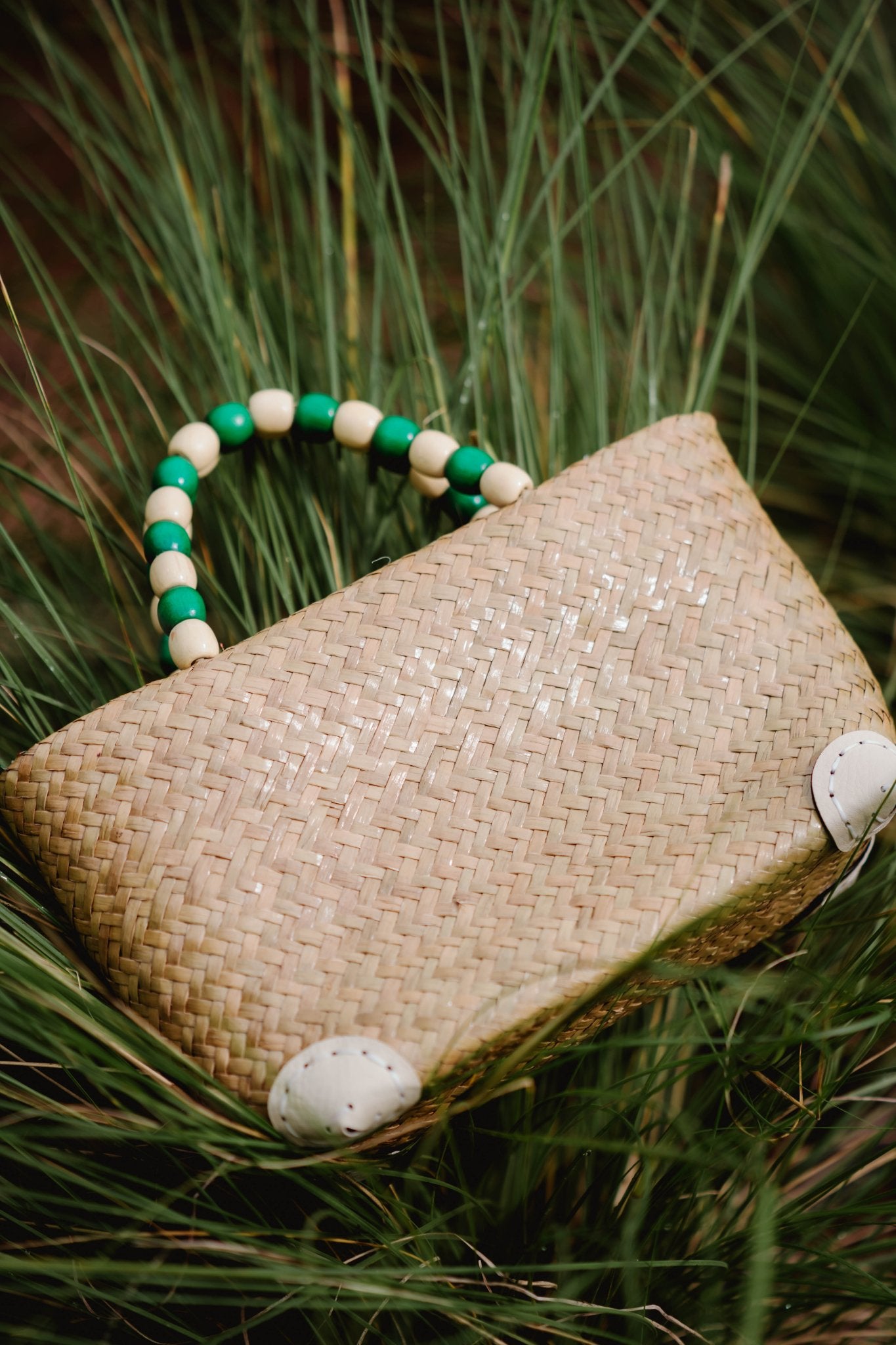Wood Bead Handle Krajood Beach Bag - KAMONMANEE