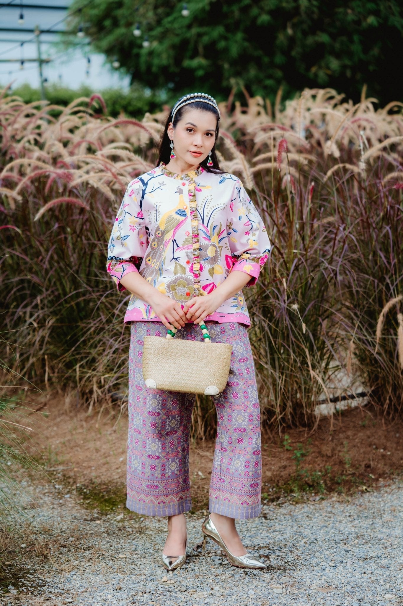 Wood Bead Handle Krajood Beach Bag - KAMONMANEE