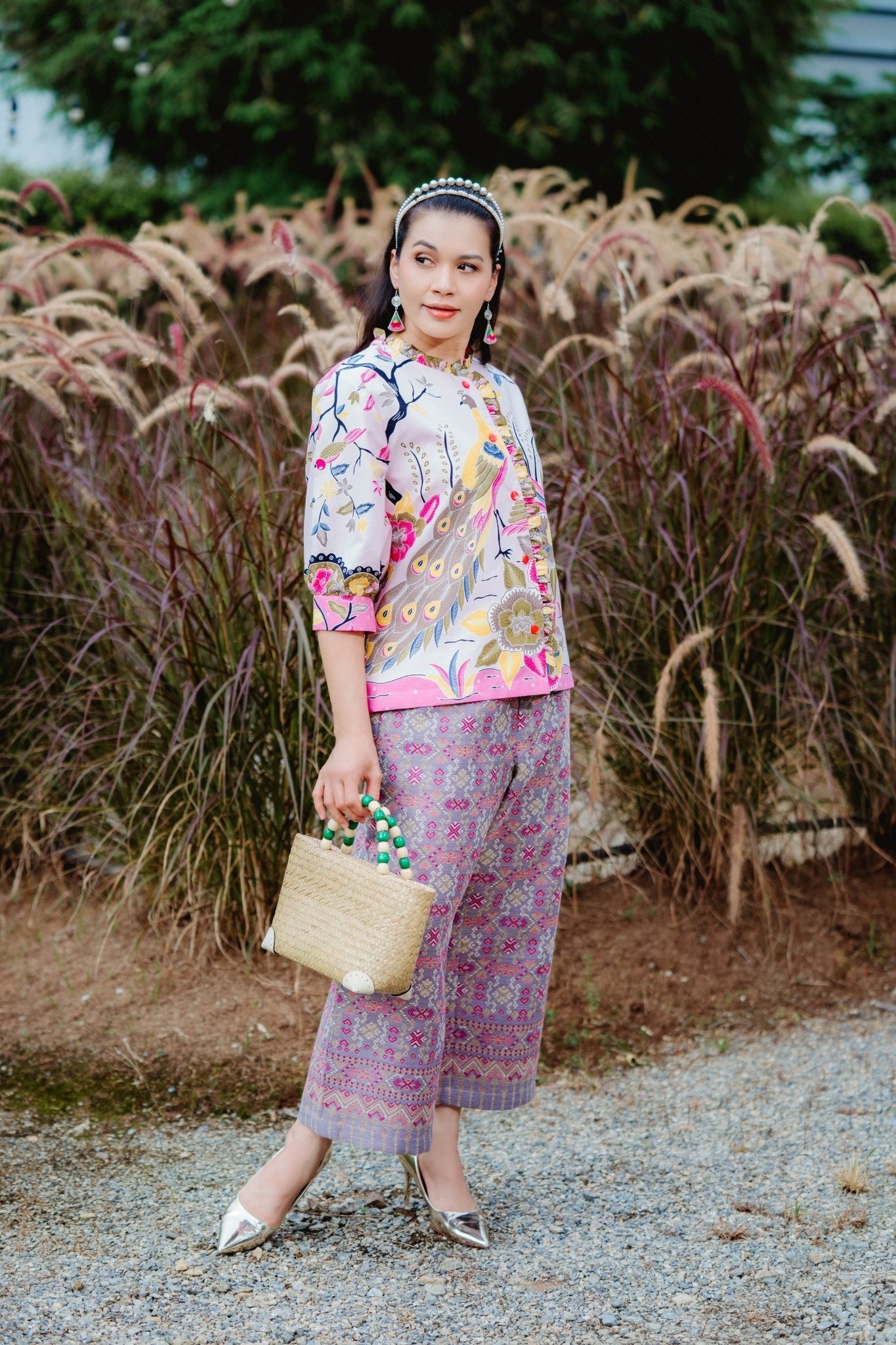 Wood Bead Handle Krajood Beach Bag - KAMONMANEE